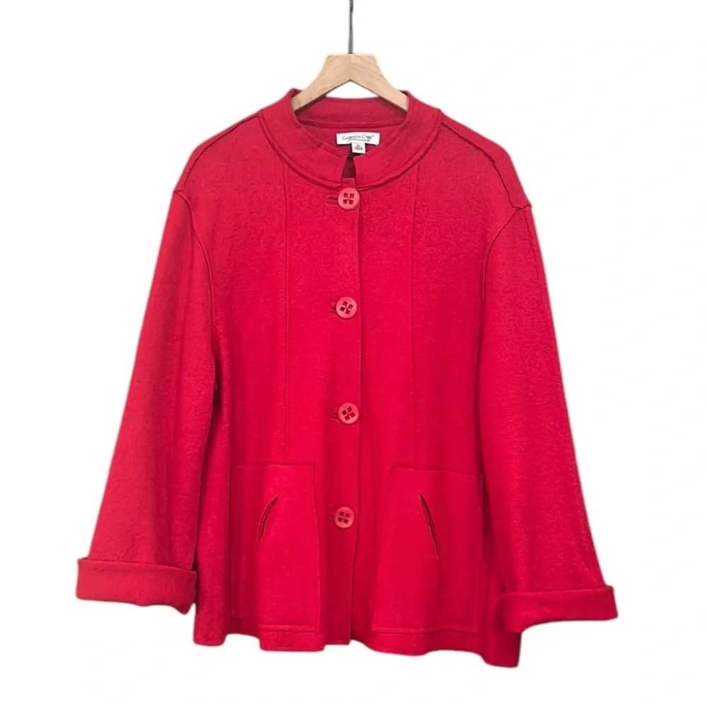 Coldwater Creek Wool Blend Button Front Cardigan Blazer Red Size XL